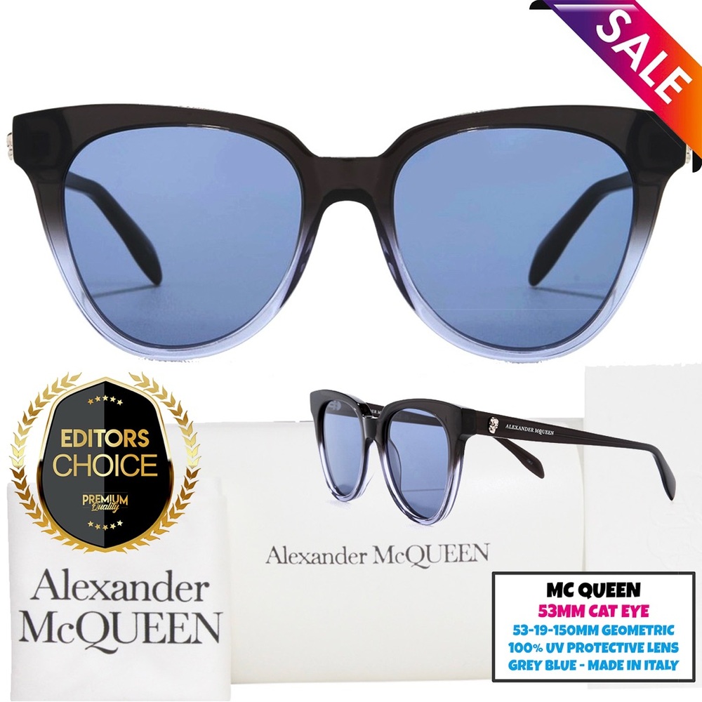 BNWBOX Alexander McQueen 53MM Cat Eye Sunglasses GREY BLUE